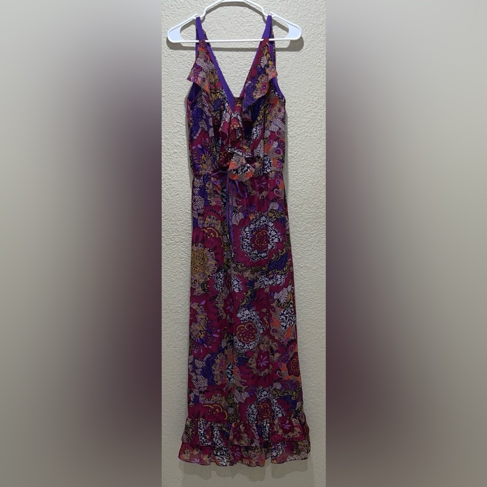 Elegant Floral Maxi Dress in Purple and Red